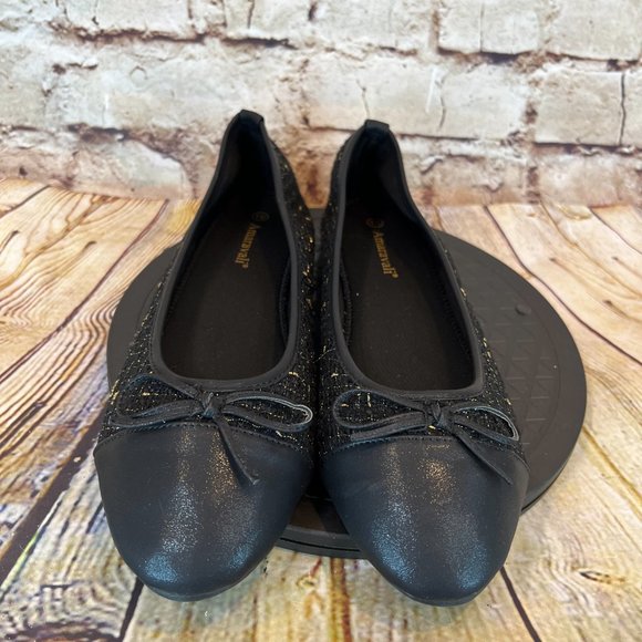 Amaravali Women's Slip On Cap Toe Knit Fabric Gold Thread Dress Flats Size 10 - Picture 2 of 8